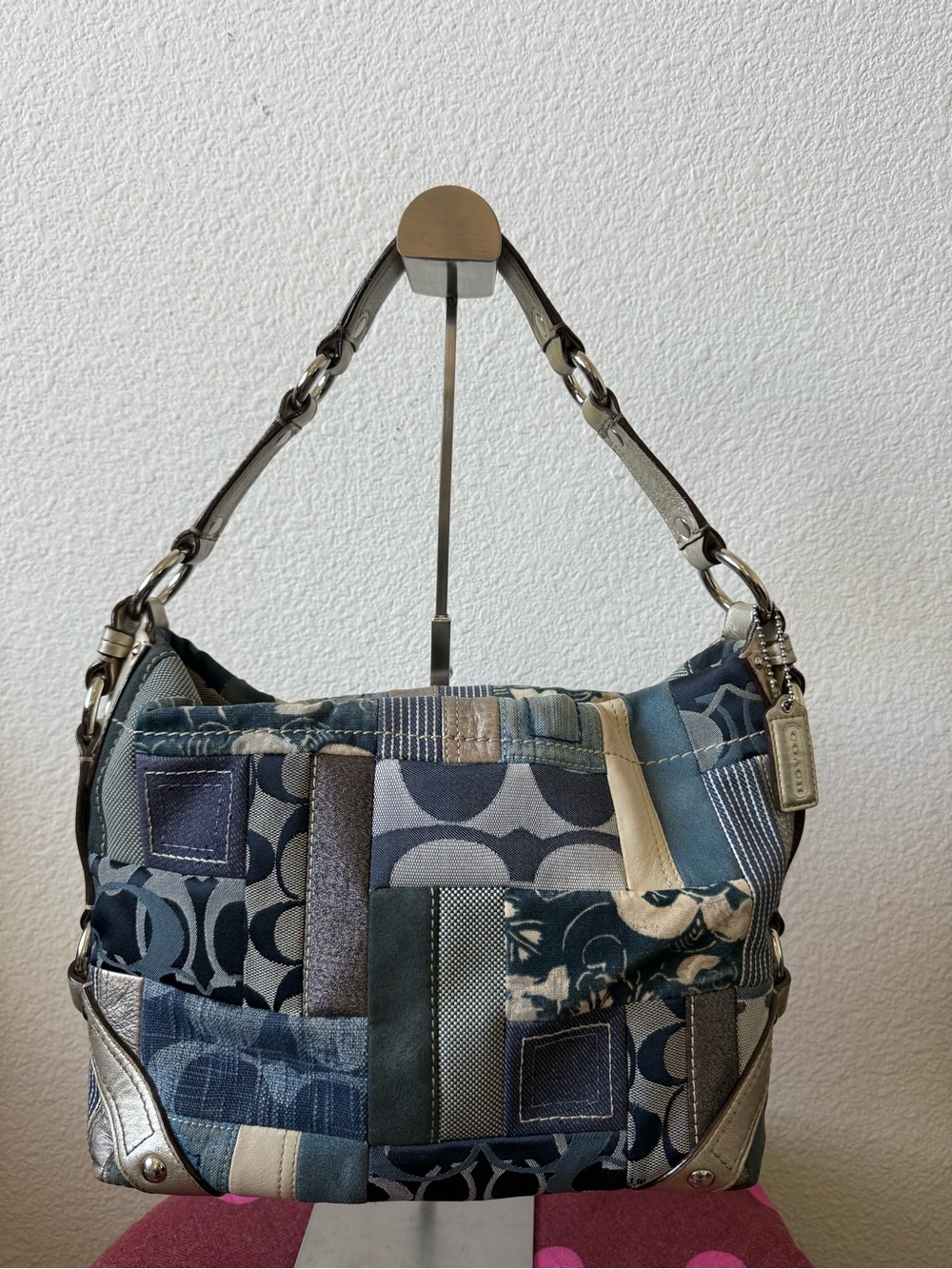Coach Carly F13720 Blue Denim Signature Patchwork Hobo Shoulder Bag Y2K